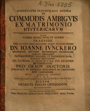 Dissertatio Inavgvralis Medica De Commodis Ambigvis Ex Matrimonio Hystericarvm