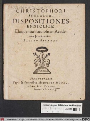 Christophori Schraderi Dispositiones Epistolicae : Eloquentiae studiosis in Academia Iulia traditae