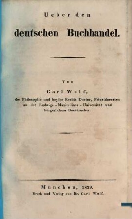 Ueber den deutschen Buchhandel