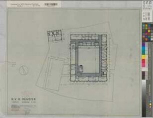 Münster (Münster) Oberverwaltungsgericht Vorentwurf Grundriß Kellergeschoß 1959 1 : 200 57 x 71 Pause Staatsneubauleitung Münster Regierung Münster Nr. 33918