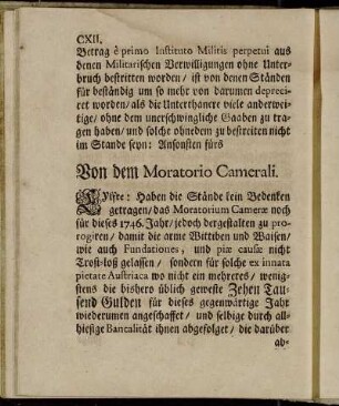 Von dem Moratorio Camerali