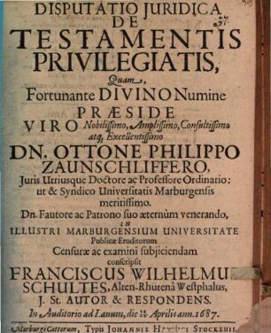 Disp. iur. de testamentis privilegiatis