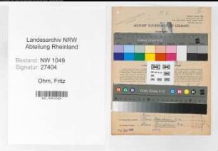 Entnazifizierung Fritz Ohm , geb. 13.12.1886 (Bahnsekretaer)