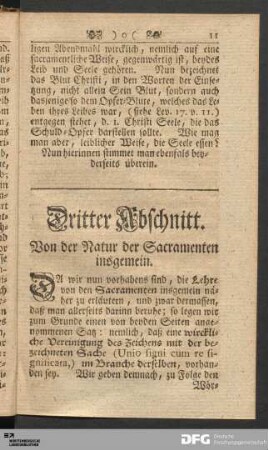 Dritter Abschnitt. Von der Natur der Sacramenten insgemein.
