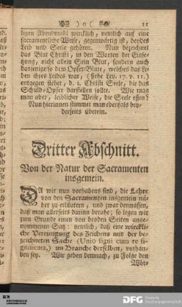 Dritter Abschnitt. Von der Natur der Sacramenten insgemein.