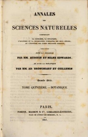 Annales des sciences naturelles. Botanique. 15, 15. 1841
