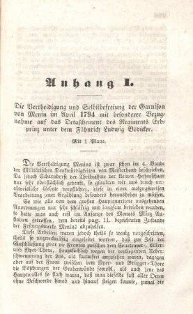 Anhang I. Die Vertheidigung und Selbstbefreiung der Garnison von Menin im April 1794 ...