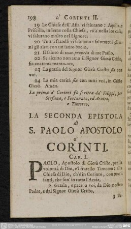 La Seconda Epistola di S. Paolo Apostolo a' Corinti
