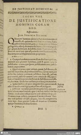 Locus VIII. De Justificatione Hominis Coram Deo