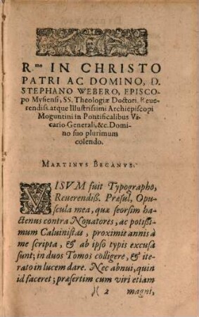 R. P. Martini Becani Societatis Jesu Theologi, Opusculorum Theologicorum, Tomus ..., 1