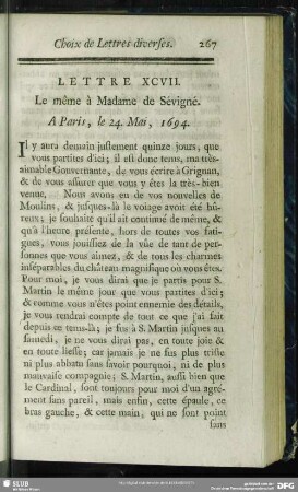 Lettre XCVII. Le même à Madame de Sévigné. A Paris,le 24. Mai, 1694