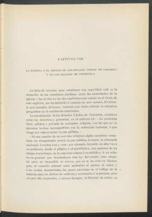 Capítulo VIII - La iglesia y el estado en los Estados Unidos de Colombia y en los Estados de Venezuela
