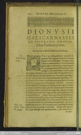 Dionysii Halicarnassei De Figuratis Orationibus Tractatus primus