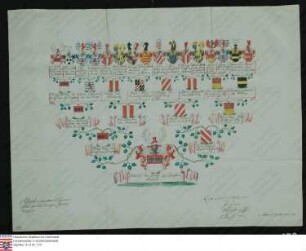 Ahnenprobe des Friedrich v. Harff z. Dreyborn. - ausgefertigt 1760 Oktober 7, Pergament