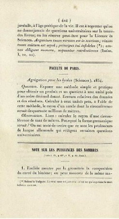 Note sur les puissances des nombres.