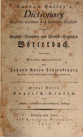 Nathan Bailey's Dictionary English-German and German-English, 1. Englisch-Deutsch