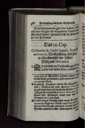 Das 59. Cap. Obstructio & scirrhi hepatis, lienis & mesenrerii, Verstopffung und harte Geschwülste der Leber/ Miltz und Mesenterii.
