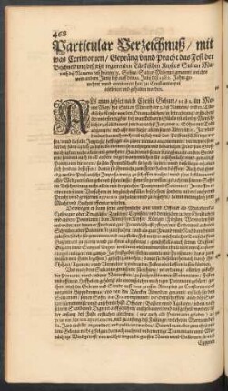 Particular Verzeichnuß/ mit was Cerimonien/ Gepräng unnd Pracht das Fest der Beschneidung deß jetzt regierenden Türckischen Keysers Sultan Murath diß Namens deß dritten/ etc. Sohns Sultan Mehmet genannt ... celebriert und gehalten worden.