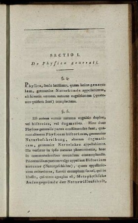 Sectio I. De Physicu generali. - Sectio IX. De physicarum et mathematicarum disciplinarum nexu.