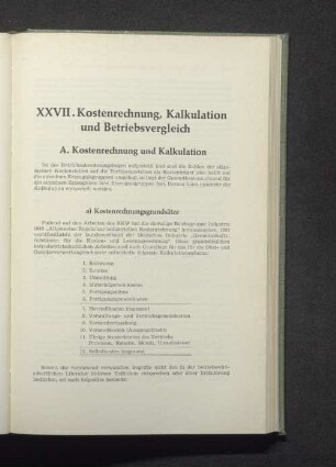 XXVII. Kostenrechnung, Kalkulation und Betriebsvergleich