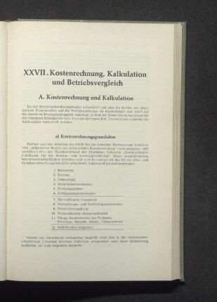 XXVII. Kostenrechnung, Kalkulation und Betriebsvergleich