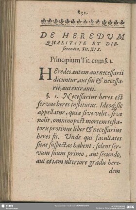 De Heredum Qualitate Et Differentia, Tit. XIX.