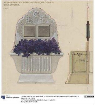 Bildständer, kombiniert mit Blumenvase, Aufriss und Seitenansicht