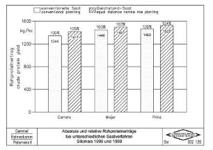 Absolute und relative Rohproteinerträge bei unterschiedlichen Saatverfahren, Silomais 1998 und 1999