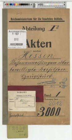 Hessen.- Kassenanweisungen über bewilligte Beihilfen. Hauptstück