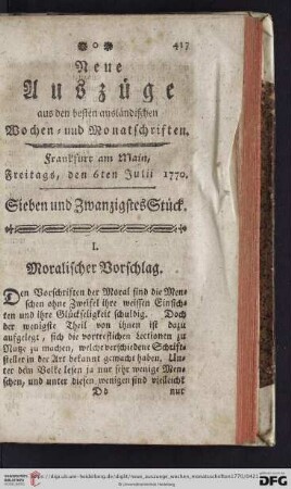(Sieben und Zwanzigstes Stück. Freitags, den 6ten Julii 1770 - Dreißigstes Stück. Freitags, den 27ten Julii 1770)