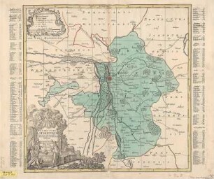 Karte des Amtes Leipzig, ca. 1:85 000, Kupferstich, nach 1755 : Praefectura Lipsiensis delineatione Geographica : Cum Priv. S. Reg. Maj. Pol. Elect. Sax. / ex observationibus accuratissimis descripta a Matth. Seutter. Geogr. Caesario Tob. Conr. Lotter sc.. - [Ca. 1:85 000]. - Augsburg : Tob. Conr. Lotter , [nach 1755]. - 1 Kt. auf 2 Bl. : Kupferst. ; 47 x 47 cm, Bildgr. 58 x 49 cm