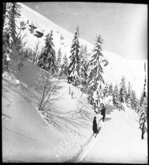 Zwei SkiläuferInnen auf einem Felsenweg am Feldberg im Schwarzwald
