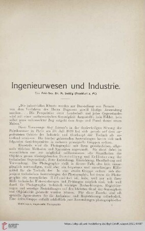 Ingenieurwesen und Industrie. Von Priv.-Doz. Dr. M. Seddig (Frankfurt a. M.)