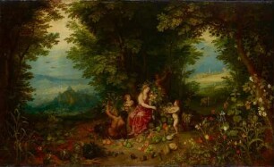 Göttin der Erde in blühender Landschaft