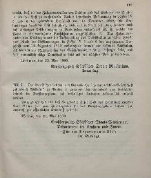55. Ministerial-Bekanntmachung, die anderweitige Ertheilung der Erlaubniß zum Geschäftsbetrieb im Großherzogthum an die Preußische Lebens- und Garantie-Versicherungs-Aktien-Gesellschaft "Friedrich Wilhelm" zu Berlin betreffend