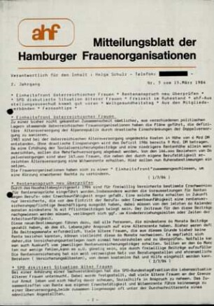 Mitteilungsblatt der Hamburger Frauenorganisation
