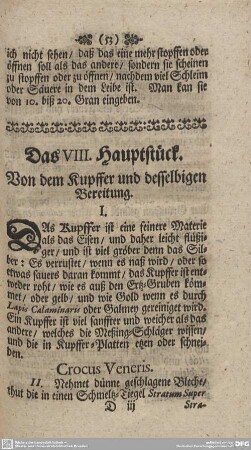 Das VIII. Hauptstück. Von dem Kupffer und desselbigen Bereitung.