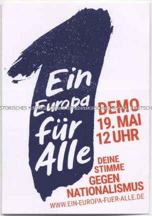 Aufkleber mit Werbung für eine bundesweite Demonstration gegen Nationalismus im Vorfeld der Europawahlen
