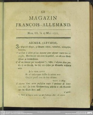 Nro. III. le 15 Mai 1777