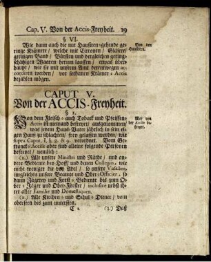 Caput V. Von der Accis-Freyheit.