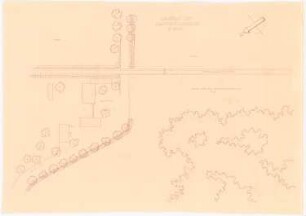 Bahnhofsgebäude: Lageplan für Bahnhofsgebäude und Gaststätte, Windrose, 1:1000