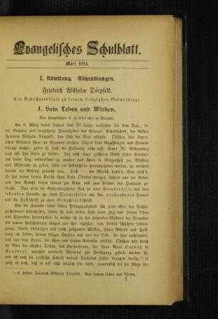 Friedrich Wilhelm Dörpfeld : ein Gedächtnisblatt zu seinem siebzigsten Geburtstage ; I. sein Leben und Wirken
