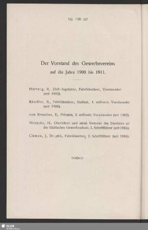 Der Vorstand des Gewerbevereins auf die Jahre 1908 bis 1911