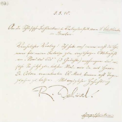 Brief an S. Schottländer Buchdruckerei Breslau