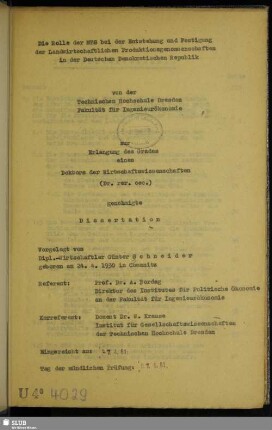 Die Rolle der MTS bei der Entstehung und Festigung der Landwirtschaftlichen Produktionsgenossenschaften in der Deutschen Demokratischen Republik