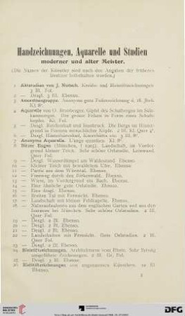 Handzeichnungen, Aquarelle und Studien moderner und alter Meister (Nr. 1-214)