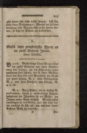 X. Mosis letzte prophetische Worte an die zwölf Stämme Israels. Deut. XXXIII.