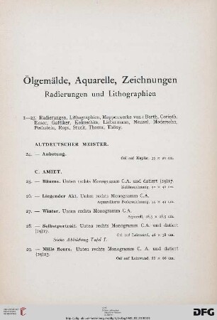 Ölgemälde, Aquarelle, Zeichnungen, Radierungen und Lithographien (Nr. 1-185)