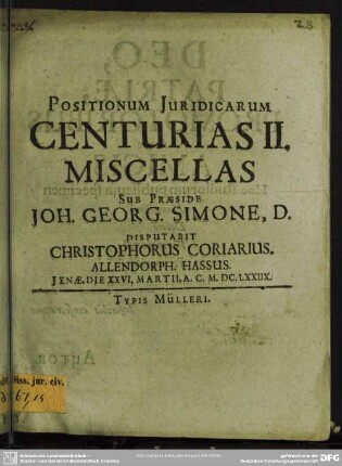 Positionum juridicarum centuria[e] 2 miscella[e]