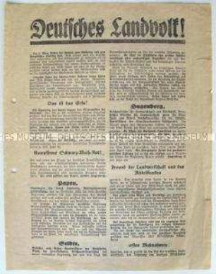 Deutschnationales Propagandaflugblatt zur Reichstagswahl 1933 mit Ausrichtung auf die Landbevölkerung